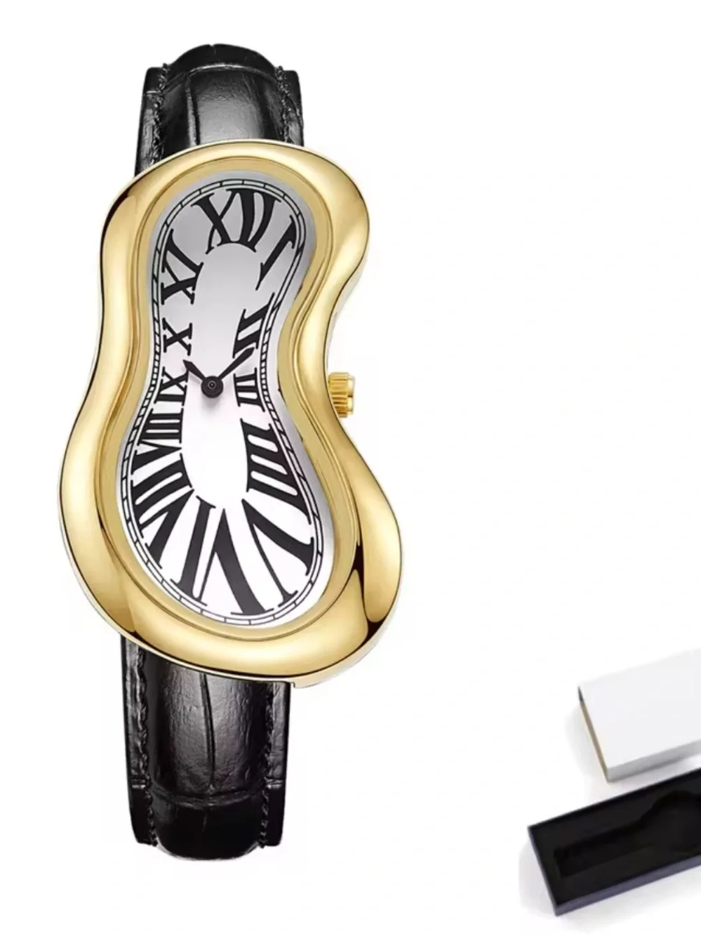 Gold-Tone Women's Surrealist Watch with Black Strap